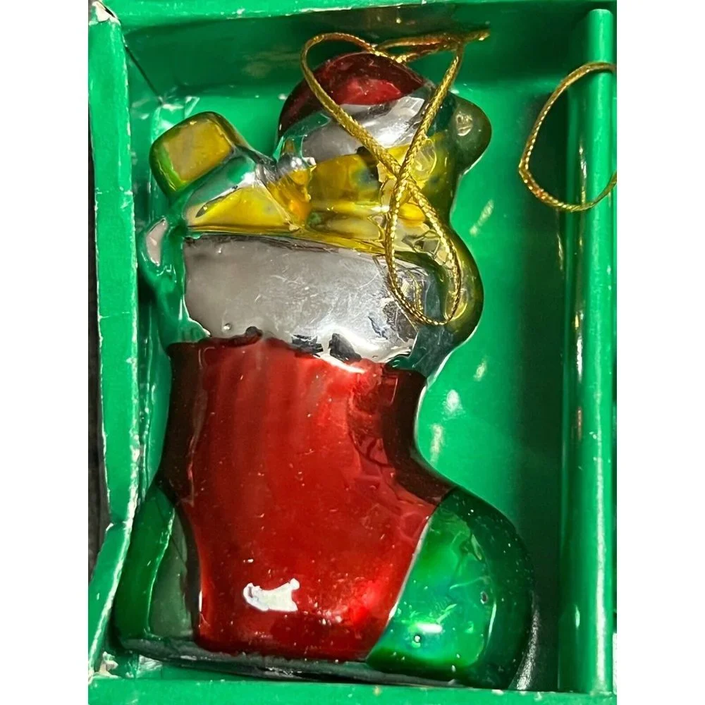 2 pc Springwater 3164 Christmas glass ornaments Tree Stocking Vintage vtg BOX‎